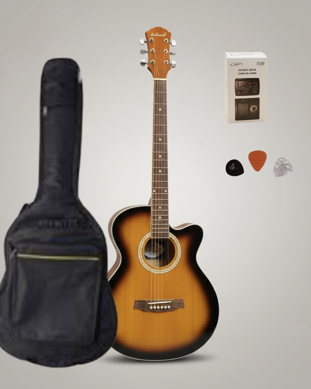 Brownwood Guitar With 3 Band EQ+Tuner ,Bag and Plectrum