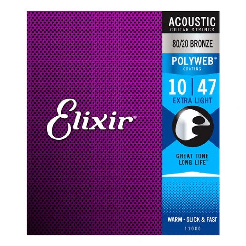 Elixir 11000 Polyweb Coated 80/20 Bronze Extra Light Acoustic Guitar String Set-10-47